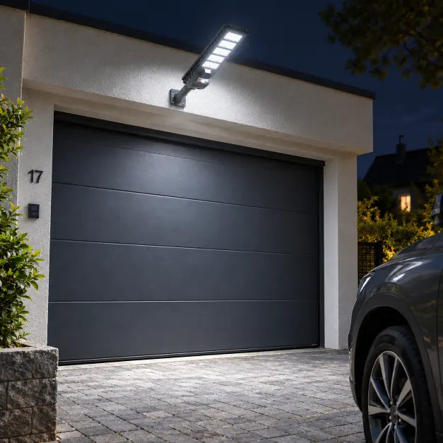 Lampadaire Solaire Mural Panneau Intégré - 800 Lumens