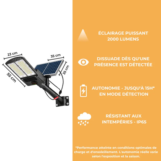Lampadaire Solaire Puissant Double Panneau - 2000 Lumens