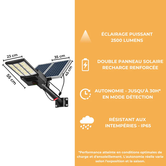 Lampadaire Solaire Professionnel Haute Puissance - 2500 Lumens