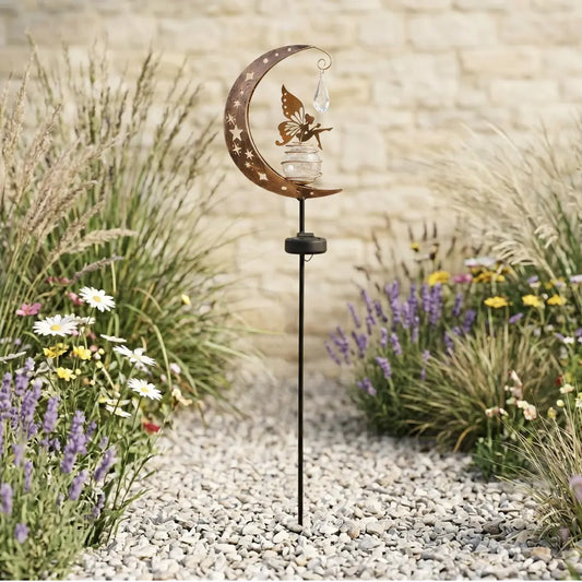 Lampe Solaire de Jardin Fée et Lune - Globe Craquelé