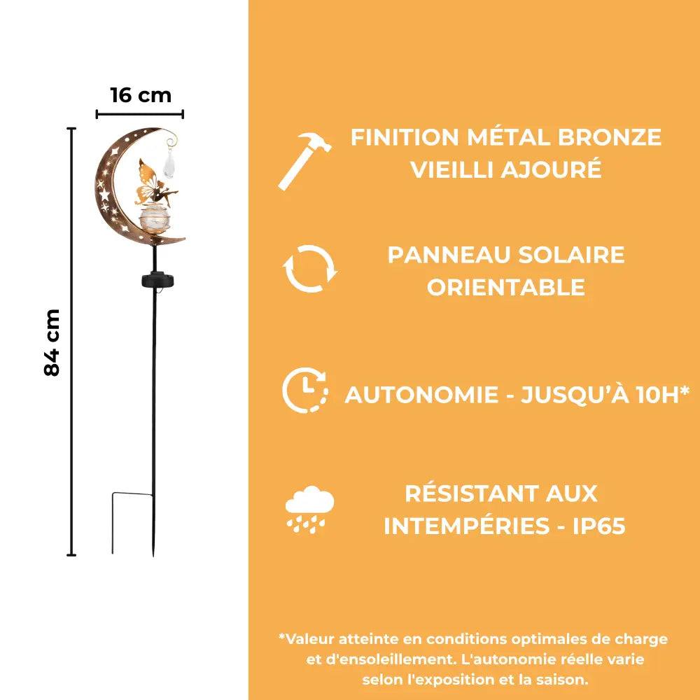Lampe Solaire de Jardin Fée et Lune - Globe Craquelé