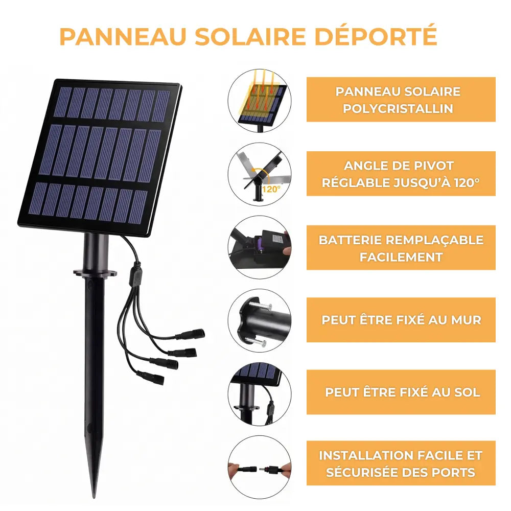 Lot de 4 Spots Solaires Extérieur - Panneau Déporté