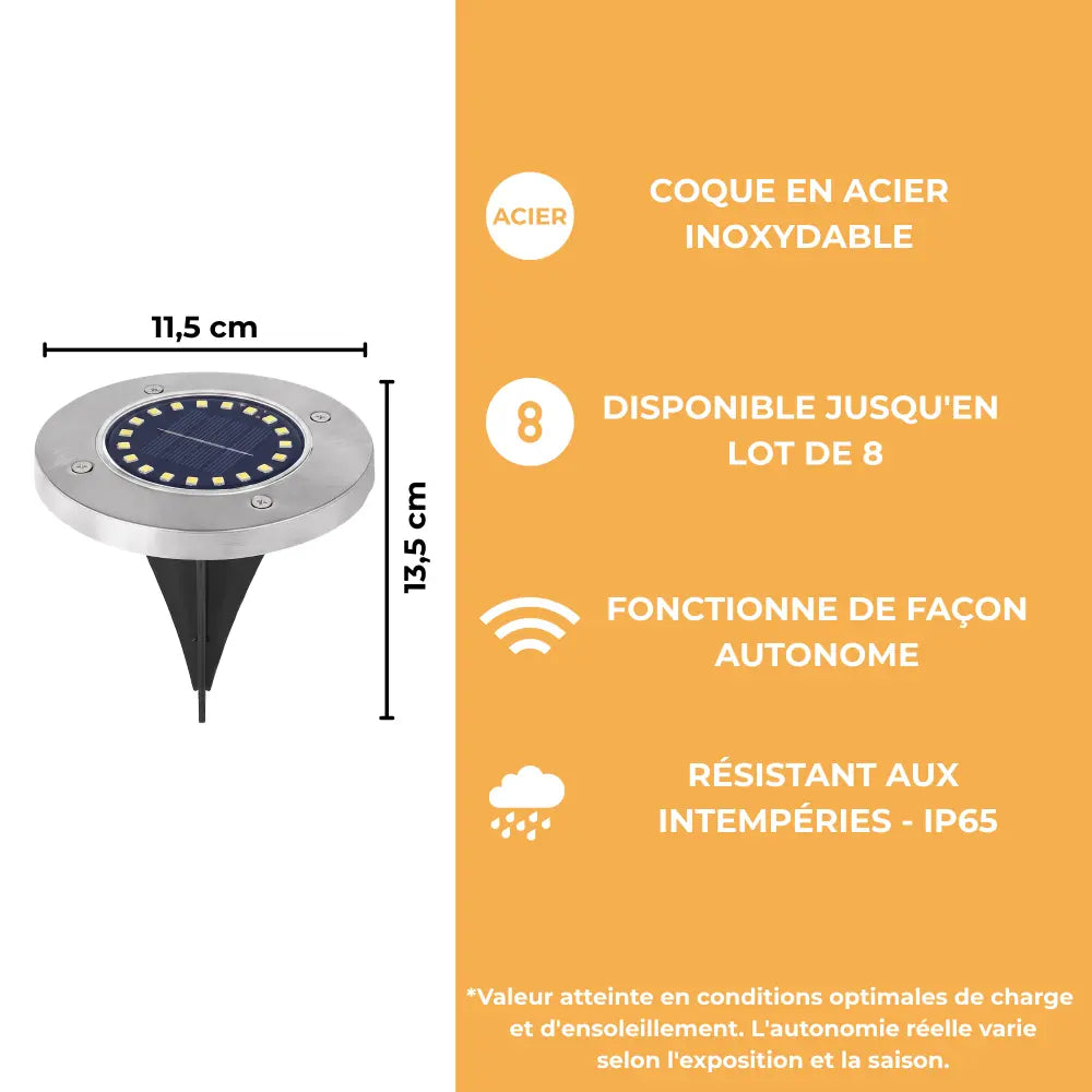 Spot Solaire Disque Inox - 20 LED