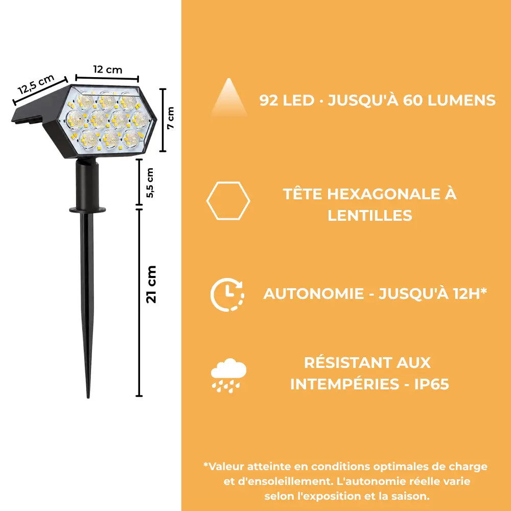 Spot Solaire Extérieur 92 LED - Blanc Chaud ou Froid