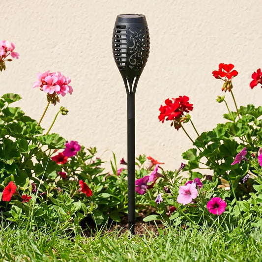 Torche Solaire de Jardin Effet Flamme - Noir Mat