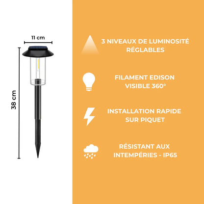 Borne Solaire Diffuseur Cylindrique - Filament Edison