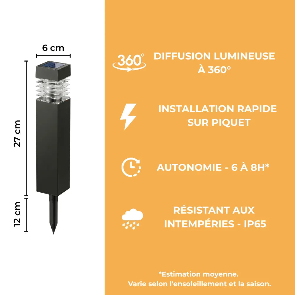 Borne Solaire Diffuseur à Lamelles - Noir Mat