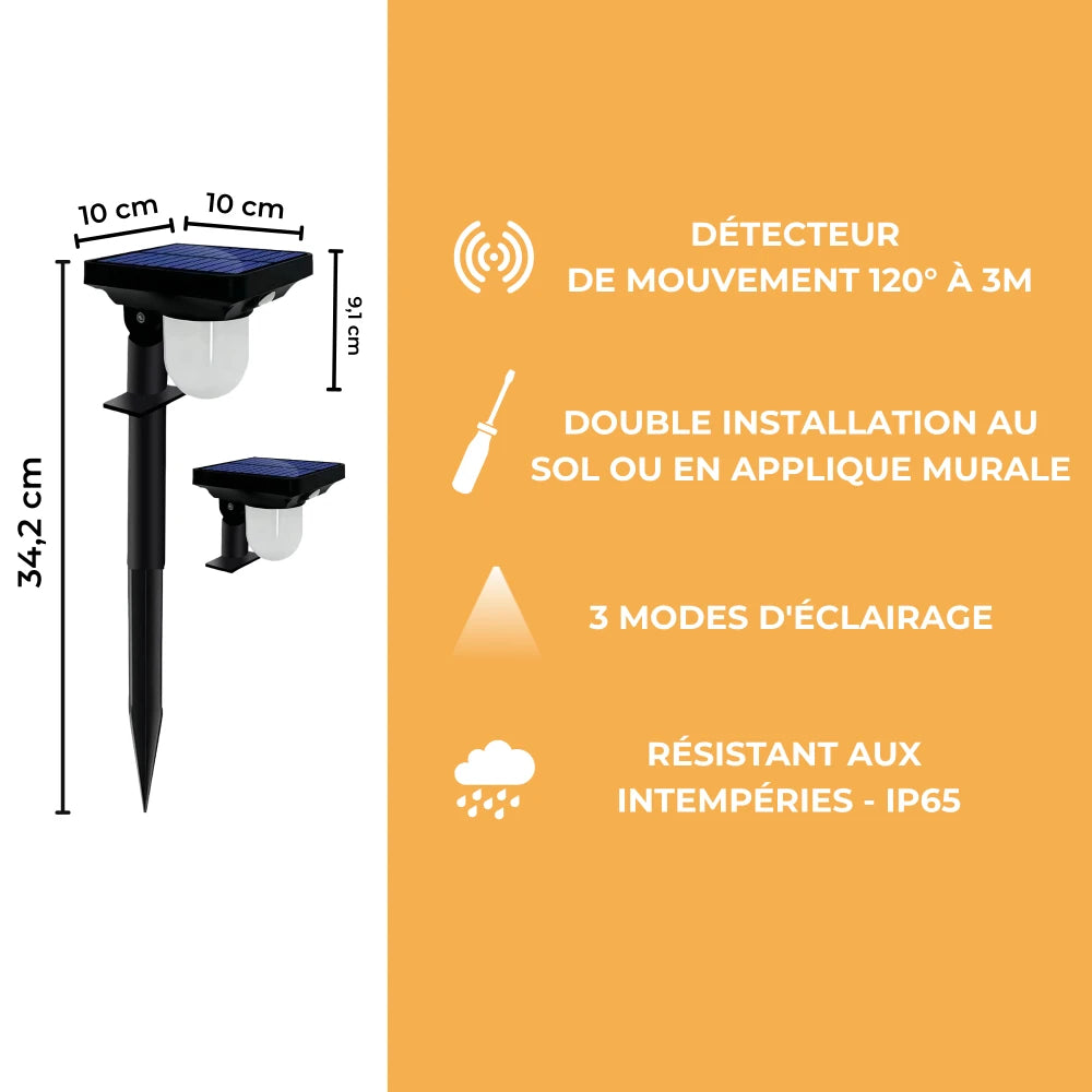 Borne Solaire Détecteur de Mouvement - Double Installation