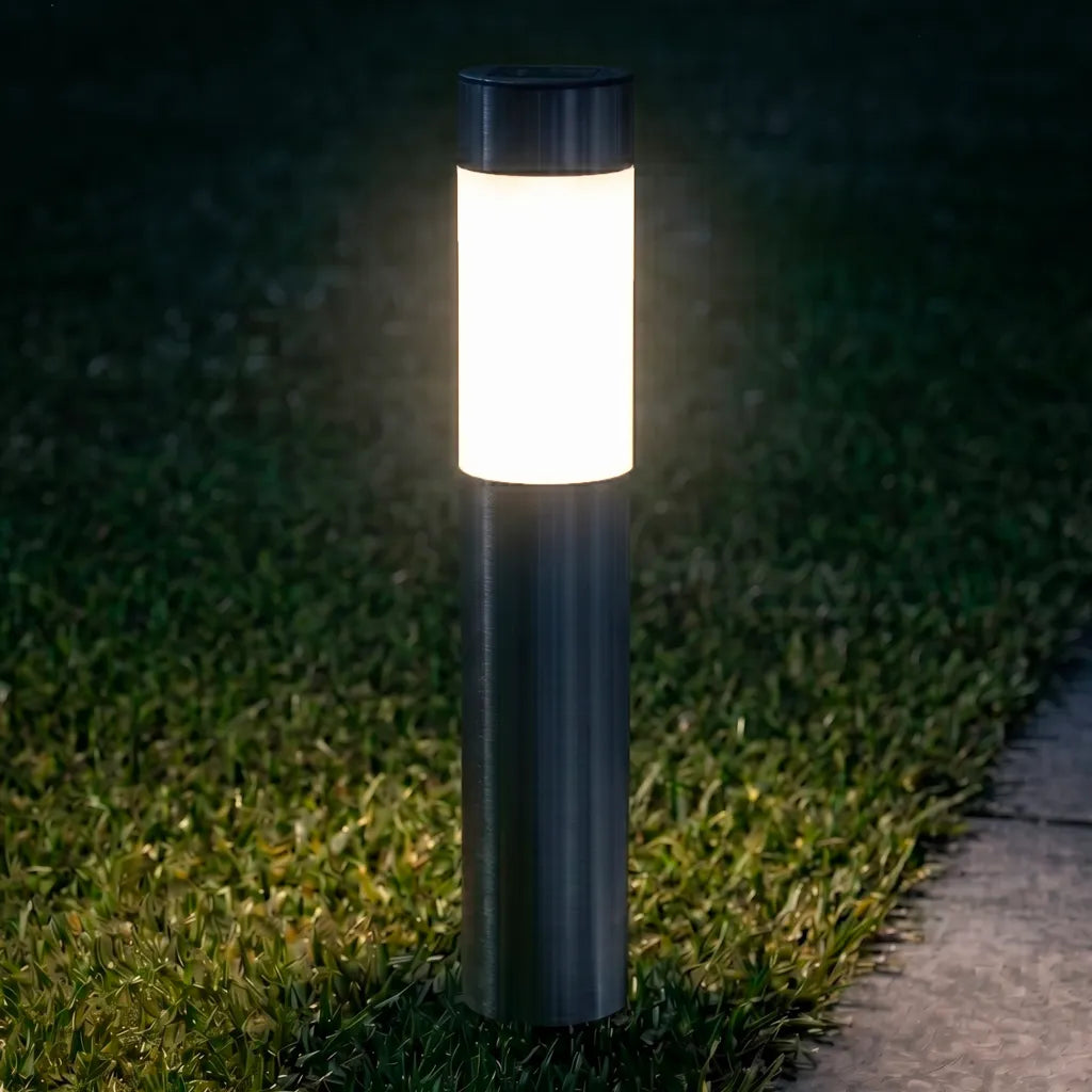 Borne Solaire Inox Brossé - Silhouette Cylindrique