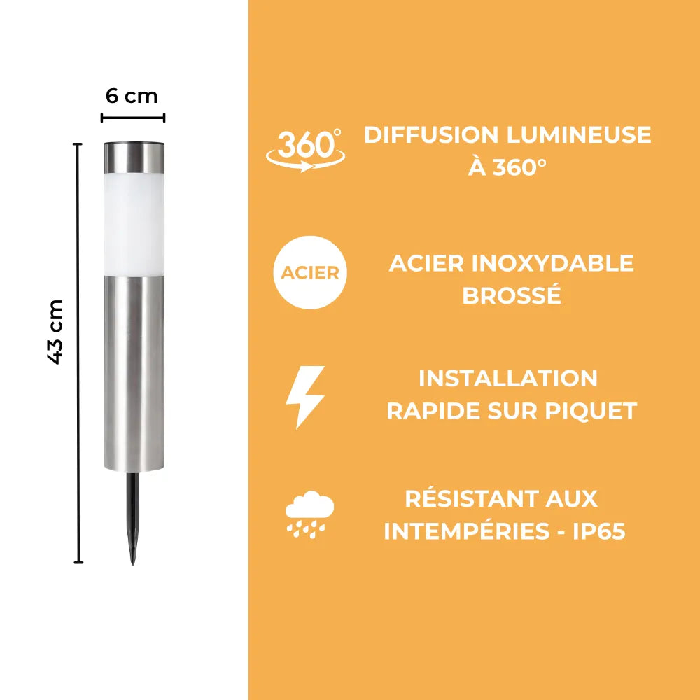 Borne Solaire Inox Brossé - Silhouette Cylindrique
