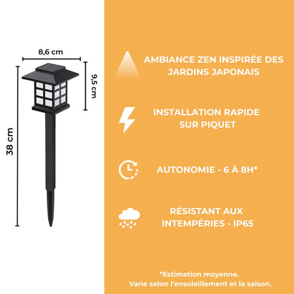 Borne Solaire Pagode Japonaise - Noir Mat