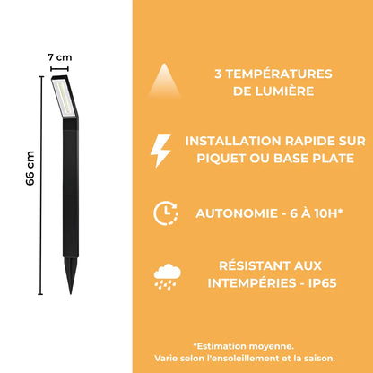 Borne Solaire Tête Inclinée - 3 Températures de Lumière