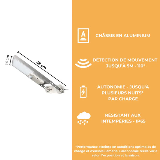 Lampadaire Solaire Mural Aluminium Orientable - 650 Lumens
