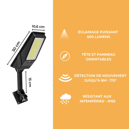 Lampadaire Solaire Mural Angle 170° - 600 Lumens