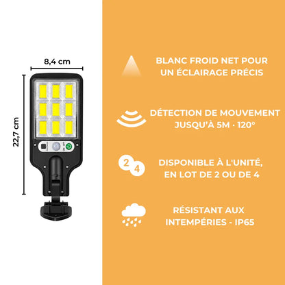 Lampadaire Solaire Mural Blanc Froid - 350 Lumens