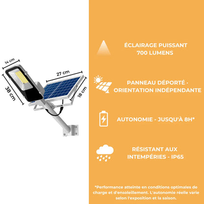 Lampadaire Solaire Panneau Déporté - 700 Lumens