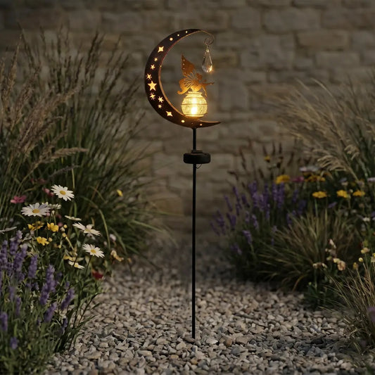 Lampe Solaire de Jardin Fée et Lune - Globe Craquelé