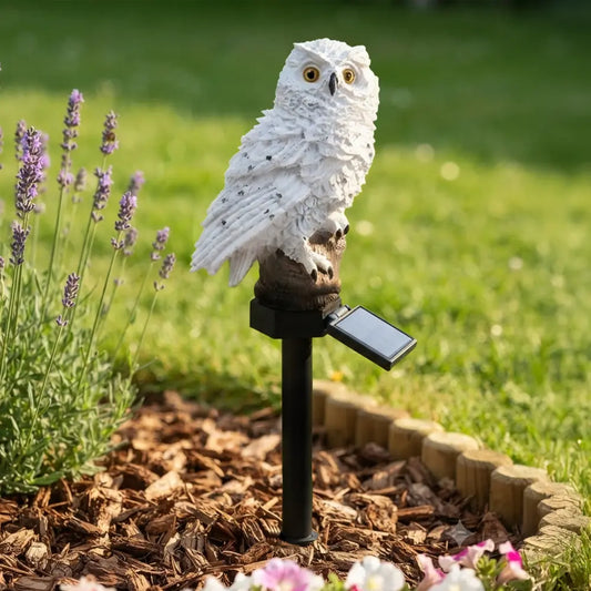 Lampe Solaire de Jardin Hibou Perché - Blanc