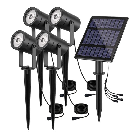 Lot de 4 Spots Solaires Extérieur - Panneau Déporté