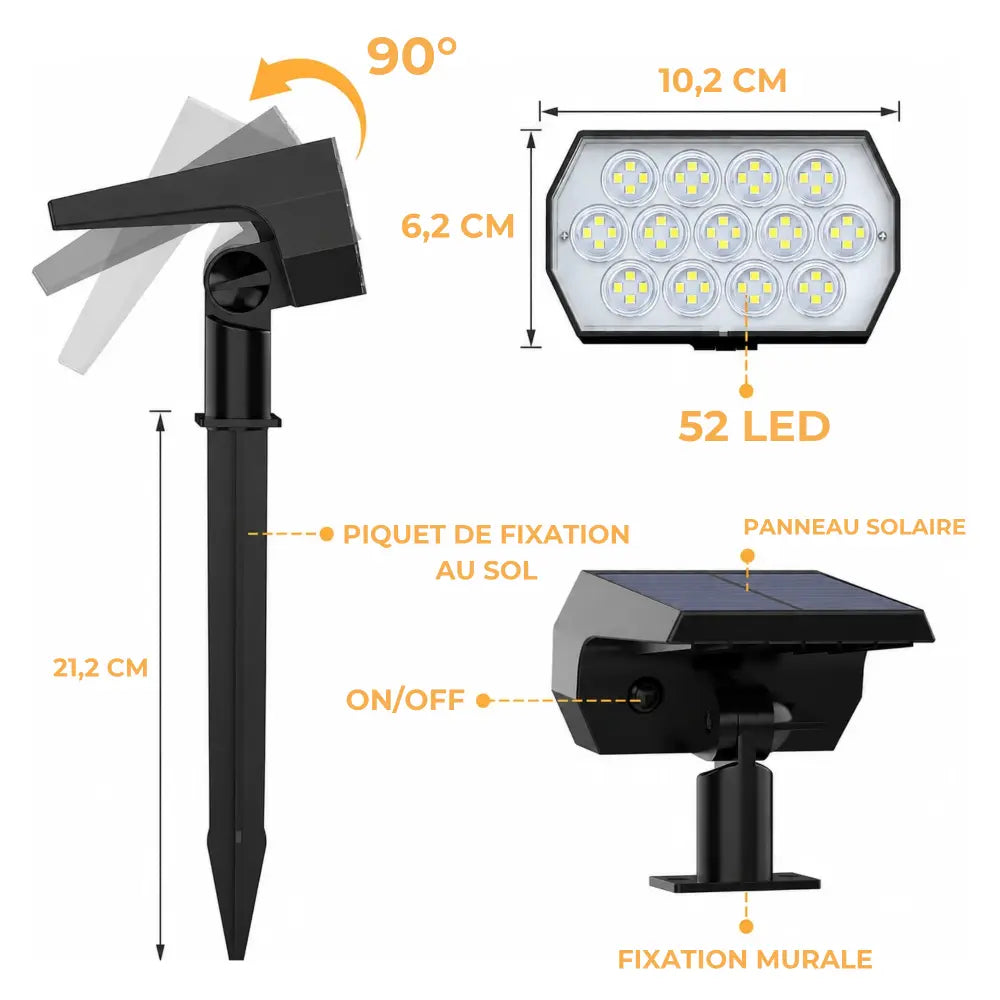 Spot Solaire Extérieur 52 LED - Orientable 90°