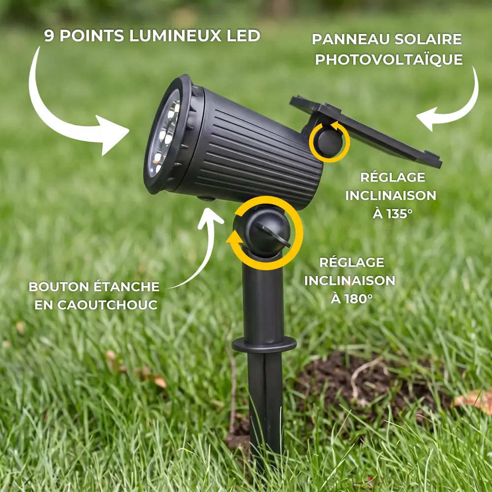 Spot Solaire 9 LED - 3 Intensités