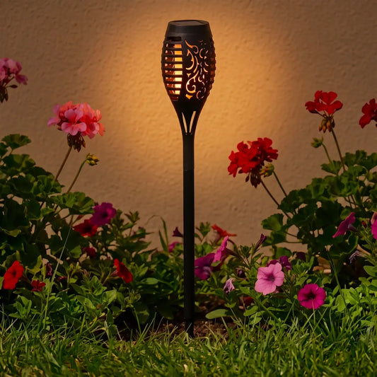 Torche Solaire de Jardin Effet Flamme - Noir Mat